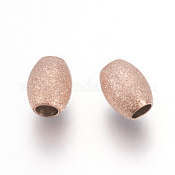 Ionenbeschichtung (IP) 304 Edelstahlperlen, strukturierte Perlen, Oval, Roségold, 5x4 mm, Bohrung: 1.9 mm