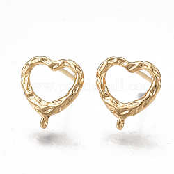 Brass Stud Earring Findings, with Loop, Real 18K Gold Plated, Heart,11.5x10.5mm, Hole: 0.8mm