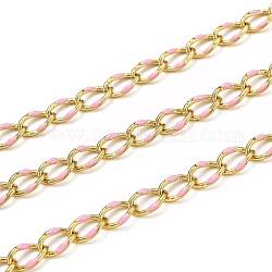 Brass Curb Chains, with Enamel, Spool, Long-Lasting Plated, Soldered, Golden, Pink, Link: 10.3x7x1.25mm