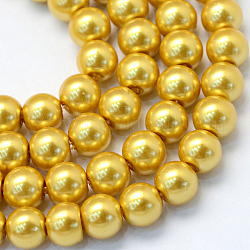 Dipinto di cottura di perle di vetro filamenti di perline, perlato, tondo, oro, 3~4mm, Foro: 0.5 mm, circa 195pcs/filo, 23.6 pollice