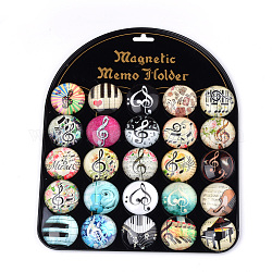 Fridge Magnets Glass Decorations, Flat Round with Musical Note Pattern, Mixed Color, 60x15mm