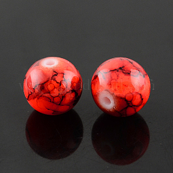 Spray Painted Glass Bead Strands, Round, Orange Red, 16mm, Hole: 1.3~1.6mm, about 50pcs/strand, 31.4inch