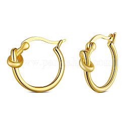 SHEGRACE 925 Sterling Silver Hoop Earrings, Ring with Knot, Real 18K Gold Plated, 14.5x1.5mm
