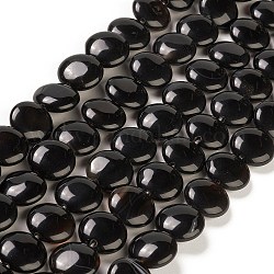 Natürliche schwarze Achat Perlen Stränge, Flachrund, 14.6~15.5x6~6.5 mm, Bohrung: 0.8 mm, ca. 27 Stk. / Strang, 15.59''~15.87'' (39.6~40.3 cm)