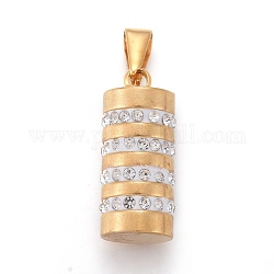 304 Stainless Steel Pendants, with Polymer Clay Rhinestone, Column, Golden, 25x10.5mm, Hole: 3x8mm