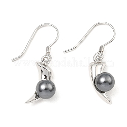 925 orecchini pendenti a bottone in argento sterling rodiato con pepe, con perle di conchiglia in rilievo, grigio, 28x6.5mm
