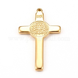 304 подвески из нержавеющей стали, крест с медалью святого бенедикта, золотые, 33x19x2 мм, отверстие : 1.2 мм