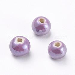 Perles en porcelaine manuelles, nacré, ronde, moyen orchidée, 12mm, Trou: 2~3mm