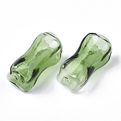 Bouteilles en verre soufflé semi-manuel, pour pendentifs en verre bricolage, cuboïde, lime green, 29.5~31x13~14x13~14mm, demi-trou: 1.5 mm