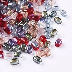 Perles de verre tchèques, arc-en-ciel plaqué, baril, couleur mixte, 5.5x3.5x3.5mm, Trou: 0.9mm, environ 360 pcs / sachet 