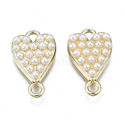 Pendente in lega, con perla in plastica imitazione abs,  piombo & nichel libero, cuore, bianco, oro chiaro, 19x11x4mm, Foro: 2 mm