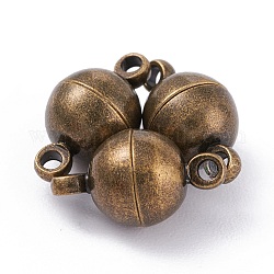 Chiusure magnetiche rotonde in ottone con passanti, bronzo antico, 11.5x6mm, Foro: 1.2 mm