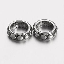 304 Edelstahl-Abstandhalter-Perlen, Flachrund, Antik Silber Farbe, 10x3 mm, Bohrung: 6.5 mm