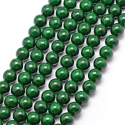 Dyed Fossil Beads, Round, Dark Green, 14mm, Hole: 1mm, about 28pcs/strand, 16inch