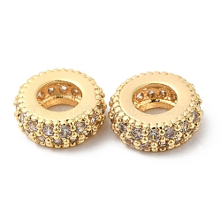 Perles européennes en laiton avec zircone cubique de micro pave, Perles avec un grand trou   , anneau, véritable 18k plaqué or, 10x3.5mm, Trou: 4.7mm
