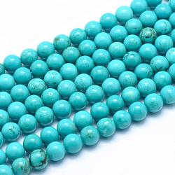 Natural Magnesite Round Beads Strands, Dyed, Turquoise, 6mm, Hole: 1mm, about 64pcs/strand, 15.7 inch(40cm)