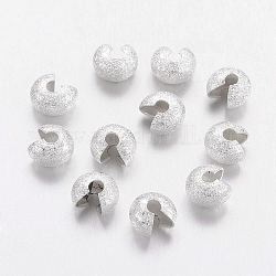 Brass Crimp Beads Covers, Nickel Free, Silver Color Plated, 5mm In Diameter, 4mm Thick, Hole: 2.2mm