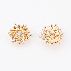 Chapeaux de perles fantaisie en laiton, avec zircons, véritable 18k plaqué or, fleur, or, 9.5x8.5x3mm, Trou: 1.5mm