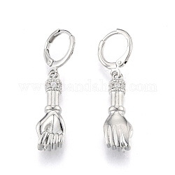 Brass Hand Palm Dangle Leverback Earrings for Women, Cadmium Free & Nickel Free & Lead Free, Platinum, 38mm, Pin: 1mm