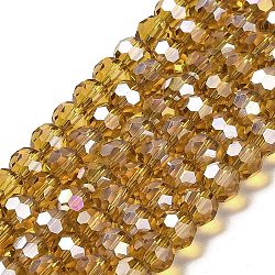 Perles en verre transparentes, facette, ronde, verge d'or, 6x5.5mm, Trou: 1.2mm, Environ 91~93 pcs/chapelet, 19.57''~19.92'' (49.7~50.6 cm)