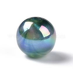Placcatura uv perline acriliche iridescenti arcobaleno, con polvere di scintillio, tondo, verde acqua, 12.5~13mm, Foro: 2.5 mm