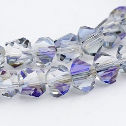 Electroplate Glass Bead Strands, Faceted Bicone, Half Rainbow Plated, Mauve, 8x7mm, Hole: 1mm, about 100pcs/strand, 23.6inch