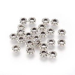 Tibetan Style Alloy Spacer Beads, Lead Free & Cadmium Free & Nickel Free, Flower, Antique Silver, 6x3mm, Hole: 2.5mm