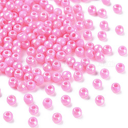 Perles acryliques opaques, couleur ab , ronde, rose chaud, 4x3.5mm, Trou: 1.6mm, environ 15000 pcs/500 g