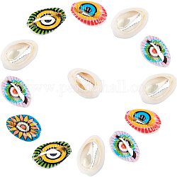 Printed Natural Cowrie Shell Beads, No Hole/Undrilled, Mixed Color, 20~25x13~17x7~8mm, 50pcs/box