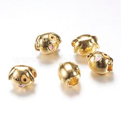 Perlas de aleación de esmalte estilo perrito europeo, Abalorios de grande agujero, Encantos de cabeza de perro, dorado, 10x13.5x10mm, agujero: 4.5 mm