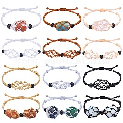 Adjustable Braided Nylon Cord Macrame Pouch Bracelet Making, with Glass Beads, Mixed Color, Inner Diameter: 1-7/8~3-1/4 inch(4.7~8.4cm), 12pcs/set