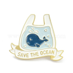 Sauver les broches d'émail d'alliage d'océan, broche en émail, forme de sacs avec motif baleine, bleu marine, 23x26x10mm