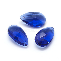 Pendentifs en verre à facettes, larme, bleu foncé, 22x13x8.5mm, Trou: 1mm
