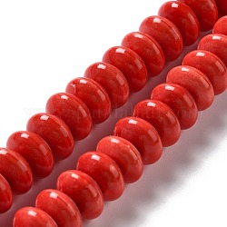 Perline di porcellana perlati a mano, rotondo e piatto, rosso, 12x7mm, Foro: 1.6 mm, circa 45pcs/filo, 12.40'' (31.5 cm)