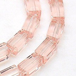 Glass Beads Strands, Faceted, Cuboid, Pink, 8x5x5mm, Hole: 1mm, about 73pcs/strand, 22.8inch