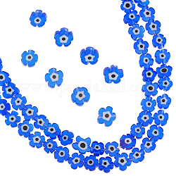 Nbeads 2 Stränge handgefertigte Glasperlenstränge, Blume mit bösen Blick, Mitternachtsblau, 6~7x6~7.5x3 mm, Bohrung: 0.7 mm, ca. 63~65 Stk. / Strang, 15.75 Zoll ~ 15.94 Zoll (40~40.5 cm)