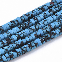 Synthetic Turquoise Beads Strands, Dyed, Heishi Beads, Disc, Deep Sky Blue, 4x1~2mm, Hole: 0.7mm, about 195~213pcs/strand, 14.96 inch~15.31 inch(38~38.9cm)