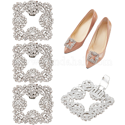 Alloy with Rhinestone Shoe Decorations, Square Detachable Shoe Buckle Clips, Crystal, 49x48.5x5.5mm