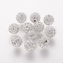 Perles de strass en argile polymère, Grade a, ronde, Perles de boule pavé disco , cristal, 8x7.5mm, Trou: 1mm