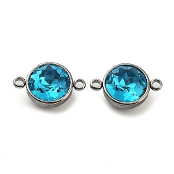 K9 Glass Rhinestone Links connectors, with 304 Stainless Steel Findings, Flat Round, Deep Sky Blue, 14x21.5x9mm, Hole: 2.5mm