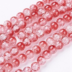 Crackle GlasperlenStränge, Runde, weiß / rot, ca. 8 mm Durchmesser, Bohrung: 1 mm, ca. 105 Stk. / Strang, 33 Zoll / Strang