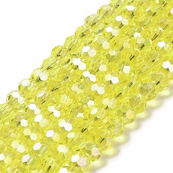 Perle di vetro trasparente, sfaccettato, tondo, giallo, 6x5.5mm, Foro: 1.2 mm, circa 91~93pcs/filo, 19.57''~19.92'' (49.7~50.6 cm)