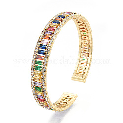 Bracelet manchette ouvert rectangle zircone cubique, bijoux en laiton doré pour femme, sans nickel, colorées, diamètre intérieur: 2-3/8 pouce (5.9 cm)