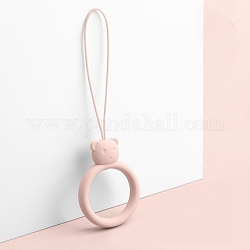Anillo con forma de oso anillos de dedo de teléfono móvil de silicona, anillo de dedo cordones colgantes cortos, rosa brumosa, 9.5~10 cm, anillo: 40x30x9 mm