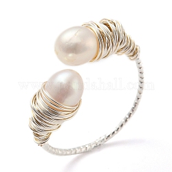 Anello per polsino con perle naturali, anello da dito avvolto in filo di ottone, argento, misura degli stati uniti 6 3/4 (17.1mm)