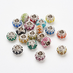 Österreichische Kristall europäischen Perlen, Großloch perlen, 925 Kern aus Sterlingsilber, Rondell, Mischfarbe, 11x7.5 mm, Bohrung: 4.5 mm