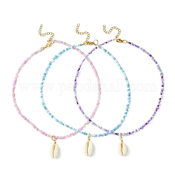 Colliers avec pendentif en coquillage de cauri naturel, 3 couleurs, ensemble de chaînes en perles de graines de verre, 3 pièces, couleur mixte, 16.89 pouce (42.9 cm), 1 pc / couleur