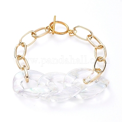 Chain Bracelets, with Transparent Acrylic Linking Rings, Aluminium Paperclip Chains and Alloy Toggle Clasps, Light Gold, 8-1/8 inch(20.5cm)