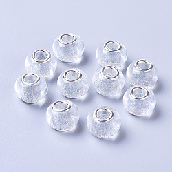 Perles européennes en verre, Perles avec un grand trou   , avec noyaux en laiton plaqué couleur argent, rondelle, gris clair, 14x11mm, Trou: 4.5mm