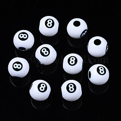 Opaque Acrylic Beads, Round with Number 8, White, 11.5x10.5mm, Hole: 3.5mm, about 640pcs/500g